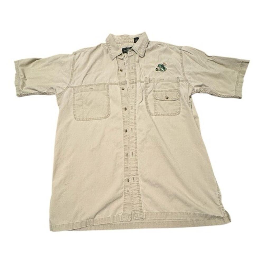 Red Head Bass Pro Fishing Shirt Men's Large Embroidered Khaki Button Down